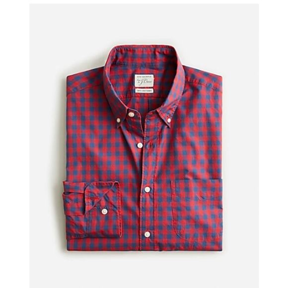 J. Crew Men's Button Down Shirt Red Blue Secret Wash cotton poplin shirt NWT - Picture 3 of 9